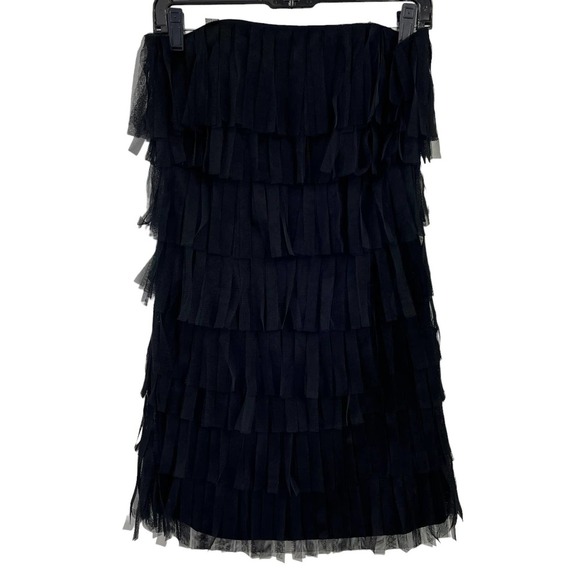 Ann Taylor Black Fringe Tiered Corset Strapless Dress 2 - Picture 2 of 6